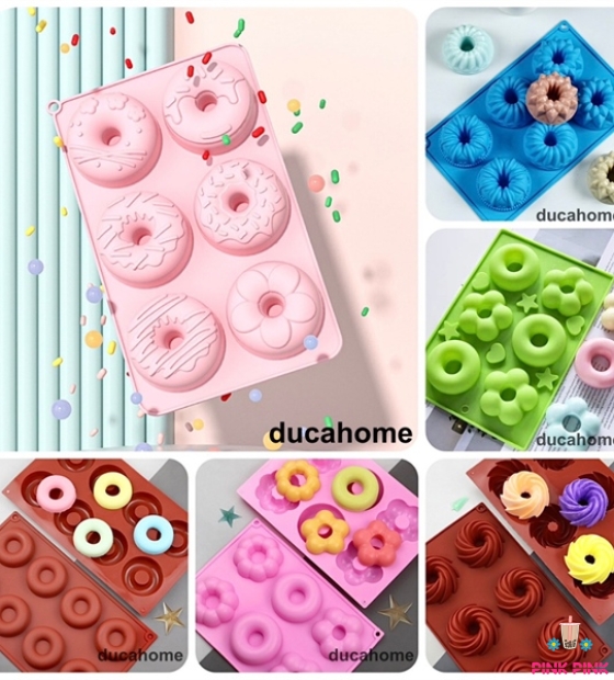 KHUÔN SILICON ĐỔ DONUT 6 Ô TRƠN - NÂU)