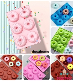 KHUÔN SILICON ĐỔ DONUT 6 Ô (HỌA TIẾT HỒNG)