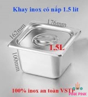 KHAY INOX ĐỰNG TOPPING KÈM NẮP 1/6